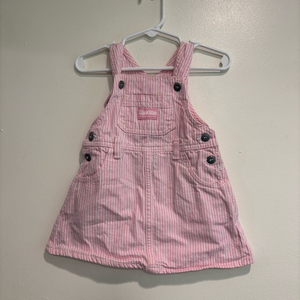 Oshkosh B’Gosh overall dress pink and white striped 18 month toddler girl